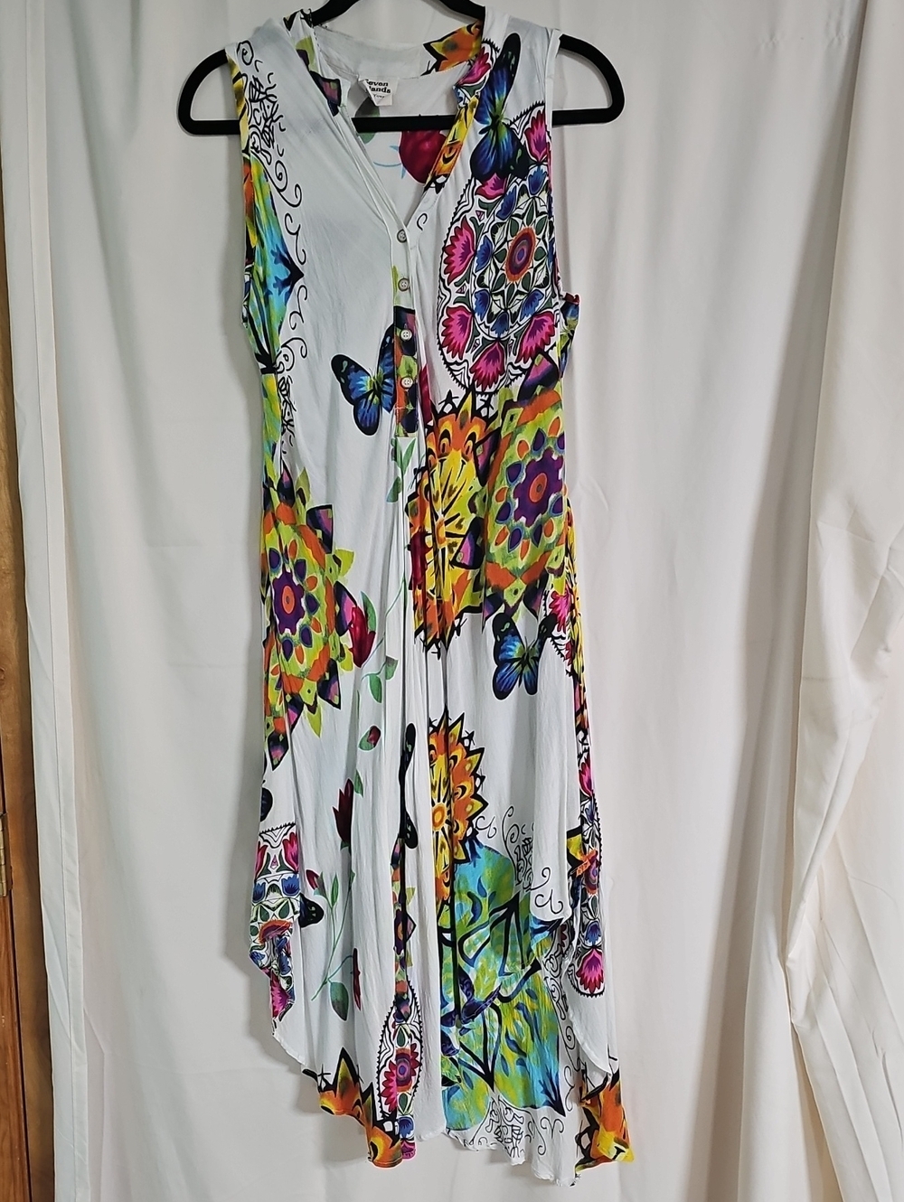 Sleeveless White Dress with Colorful Floral & Butterfly Print - Picture 1 of 6
